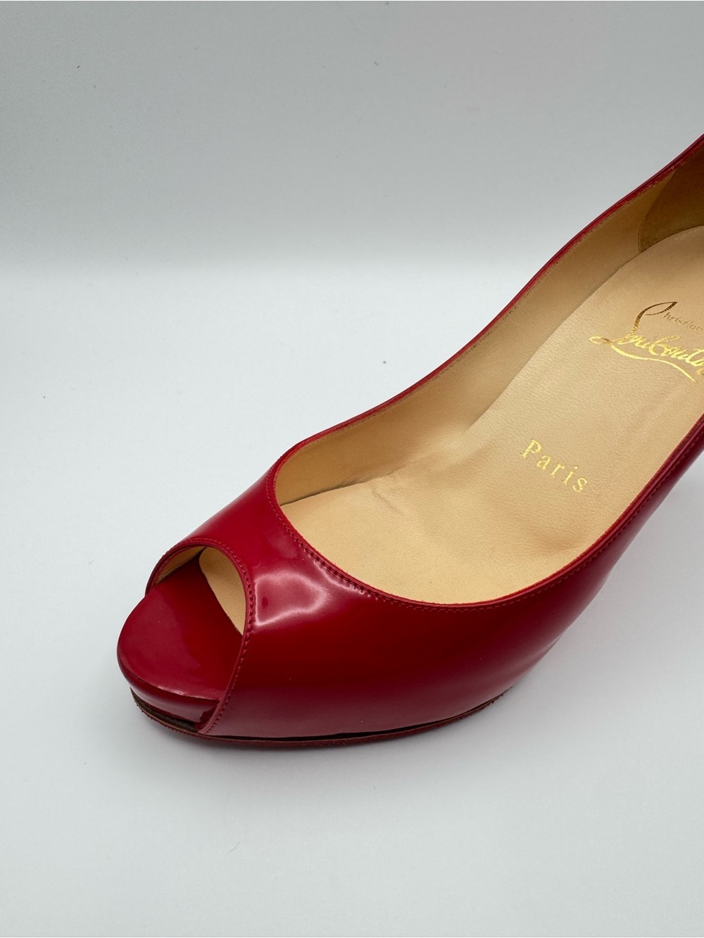 Christian Louboutin Red Patent Leather Peep Toe Platform Pumps Heels EU 36 - Picture 3 of 7